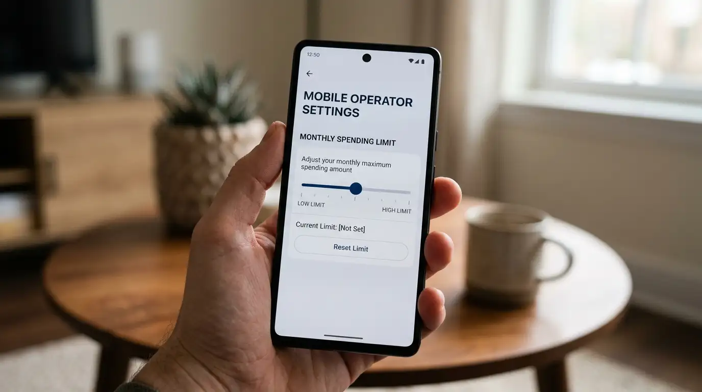 Obrazovka s nastavením měsíčního stropu mobilní platby u operátora