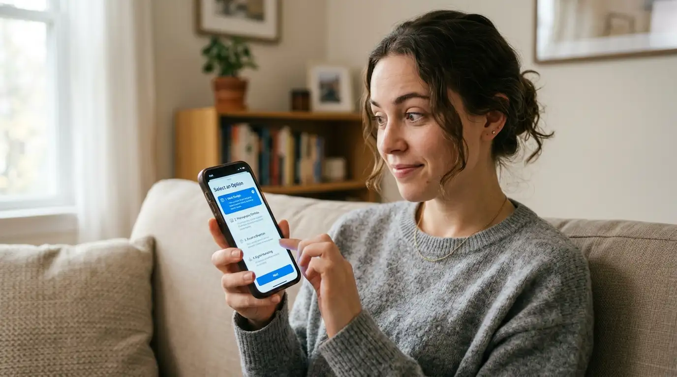 Hráč zkoumá na telefonu možnosti mobilní platby u operátora O2