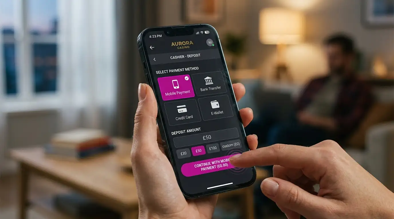 Výběr mobilní platby T-Mobile v pokladně casina na telefonu